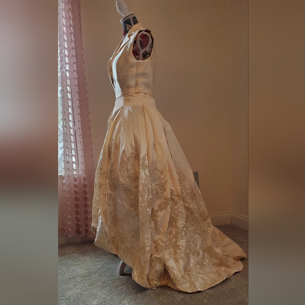 Embroidered Satin Ivory Wedding, Prom, Special Event Sexy Gown